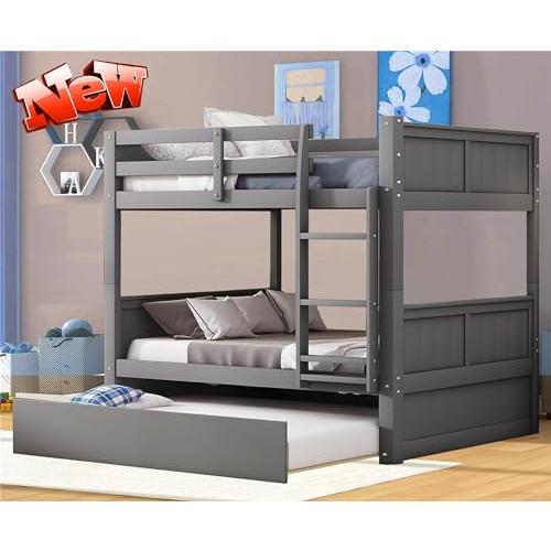【並行輸入品】 LEEKOUS Upgraded Version Best Full Over Full Bunk Bed with Trundの画像