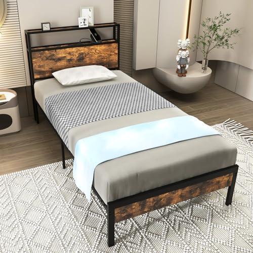 【並行輸入品】 DORTALA Industrial Twin Bed Frame with Storage Headboard & Charg_1