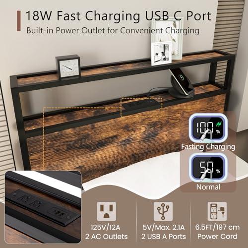 【並行輸入品】 DORTALA Industrial Twin Bed Frame with Storage Headboard & Charg_4
