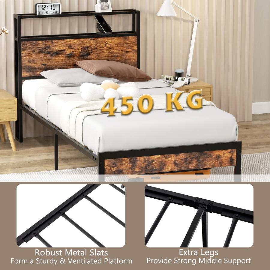 【並行輸入品】 DORTALA Industrial Twin Bed Frame with Storage Headboard & Charg_9