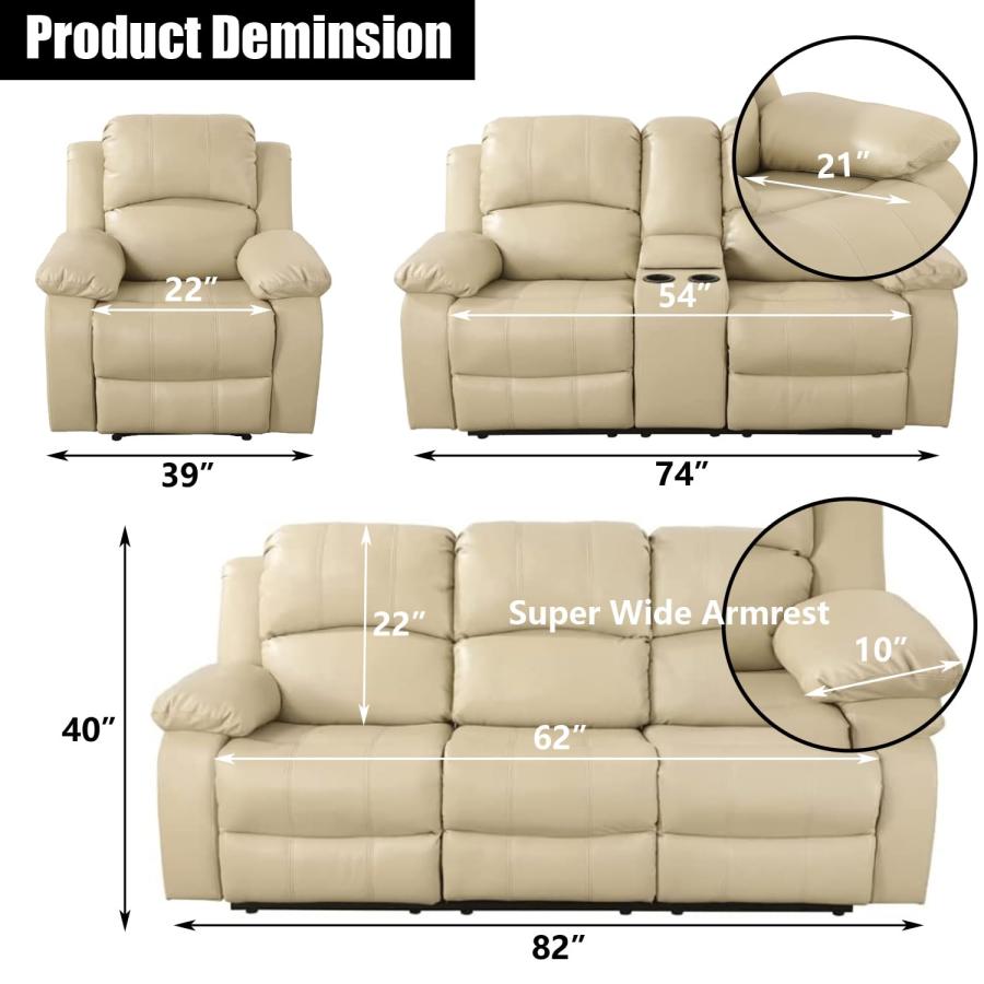 【並行輸入品】 SIENWIEY Manual Leather Recliner Sofa for Living Room Furniture，_3