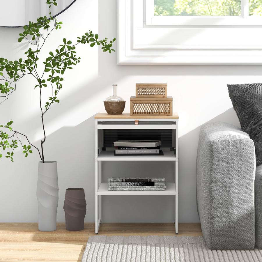【並行輸入品】 Giantex Metal End Table， White Nightstand with Storage， Modern B