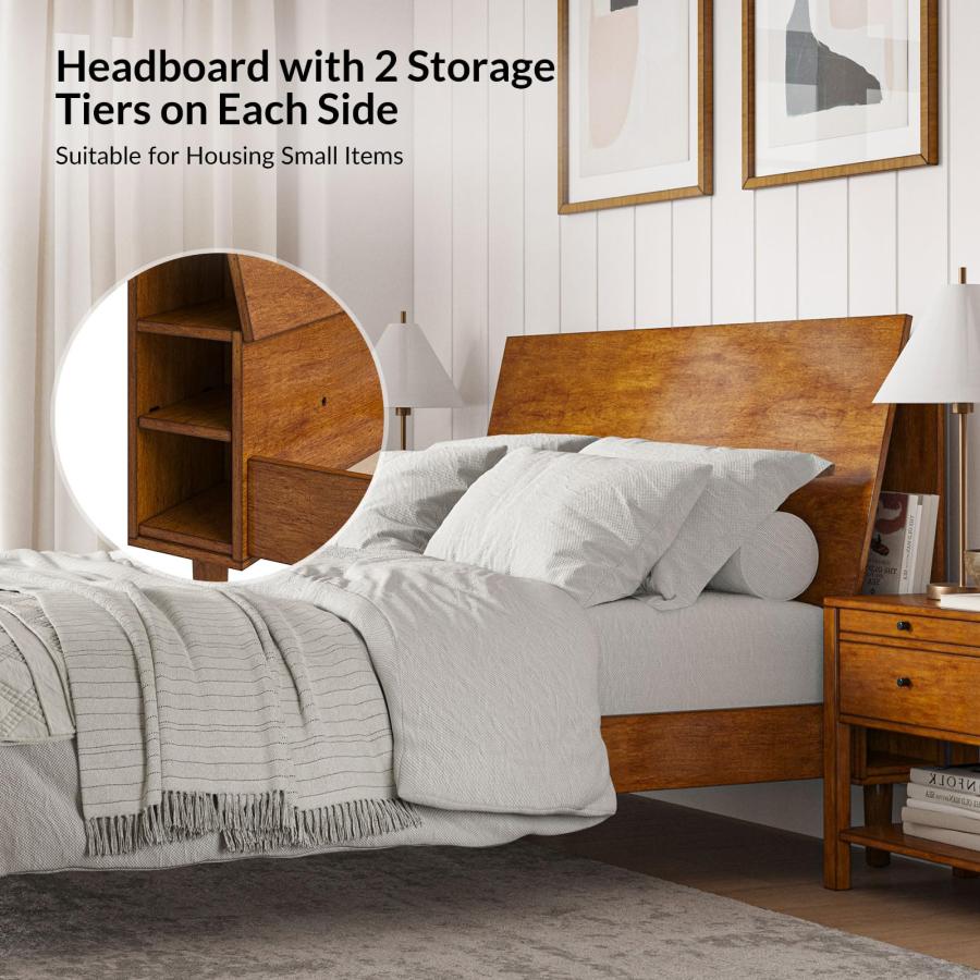 【並行輸入品】 HULALA HOME Bed Frame Queen Size with Headboard,Claus Solid Woodの画像