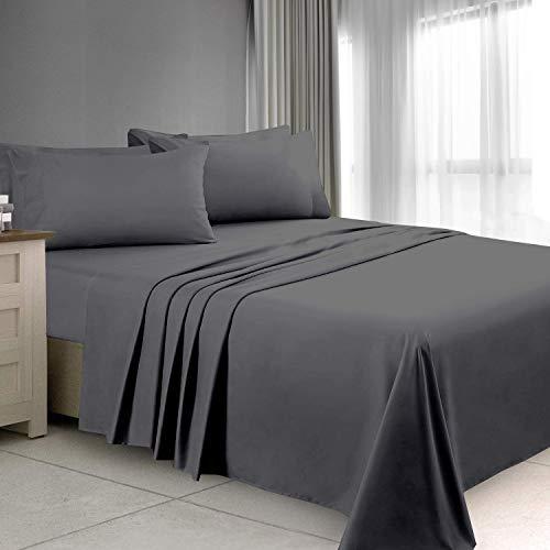 【並行輸入品】 snowhomes 100% Cotton Dark Grey King Size 4 Piece Bed Sheet Set