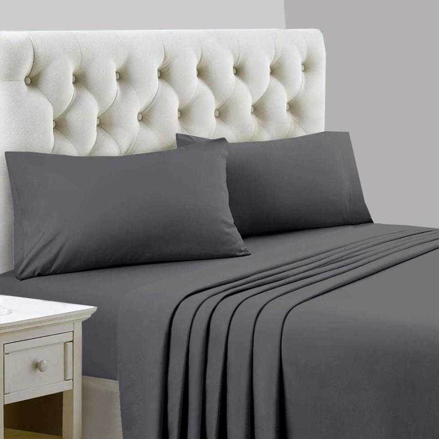 【並行輸入品】 snowhomes 100% Cotton Dark Grey King Size 4 Piece Bed Sheet Set