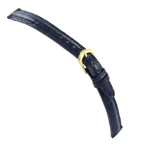 【並行輸入品】 12mm Milano Ladies Watch Band Padded Croco Grain Dark Blue Leathの画像
