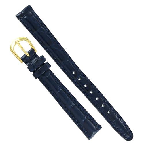 【並行輸入品】 12mm Milano Ladies Watch Band Padded Croco Grain Dark Blue Leathの画像