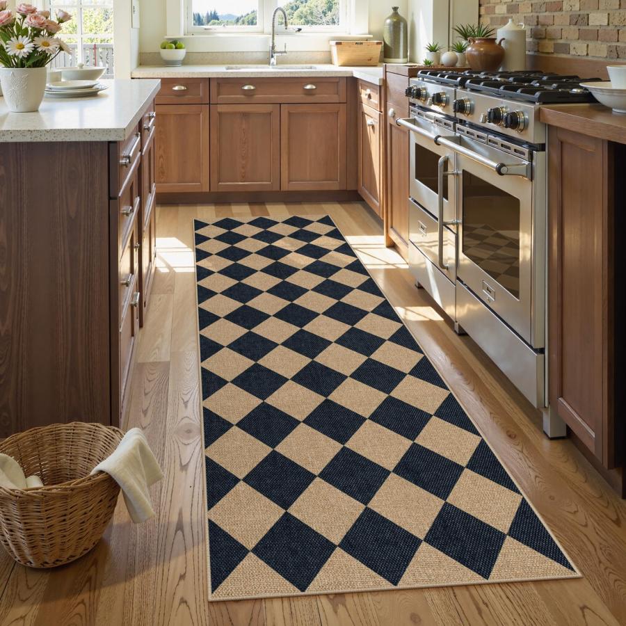 【並行輸入品】Lahome 市松 イージー ジュート ランナー ラグ 2x8 廊下 キッチン ランナー ラグ ノンスリップ 洗濯可能 アウトドア_3