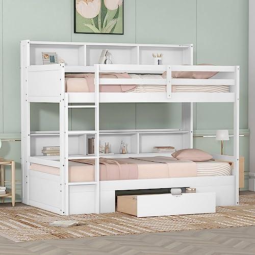 【並行輸入品】 Wood Platform Bed Frame | Twin Size Bunk Bed with Built in Shelvの画像