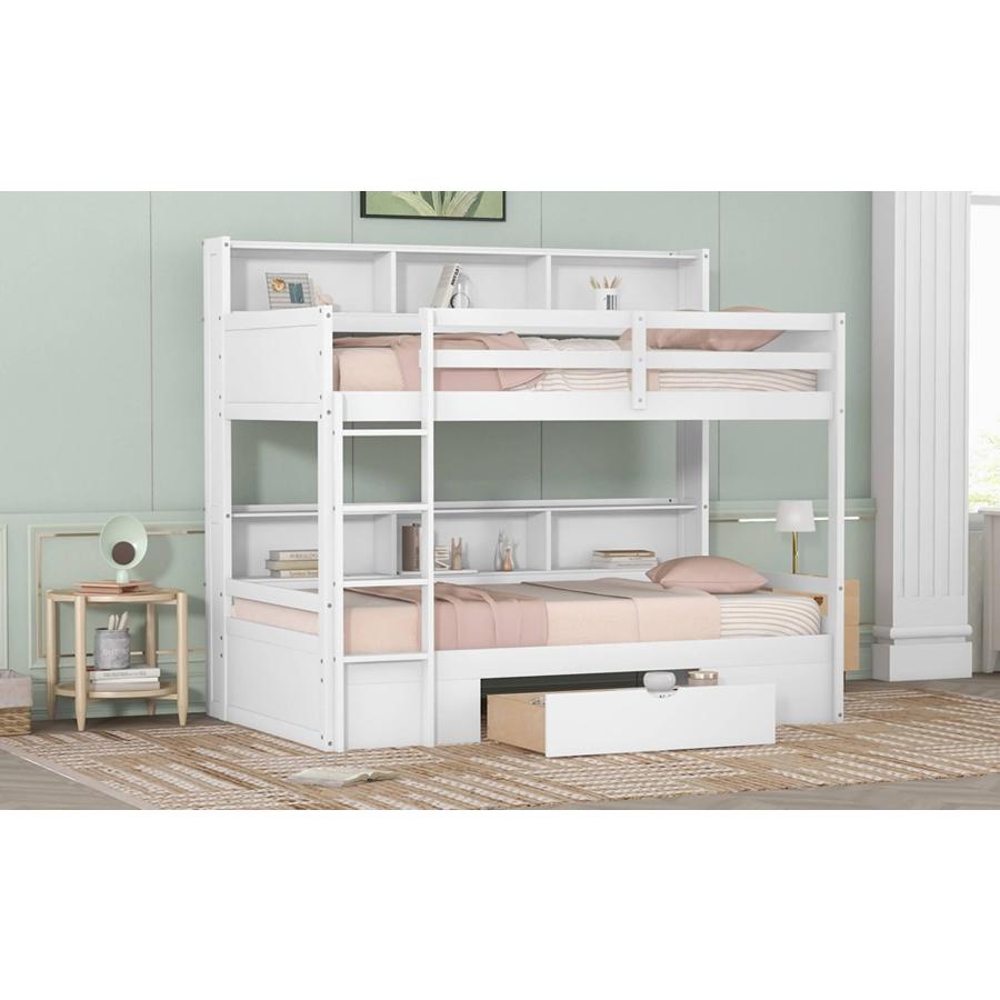 【並行輸入品】 Wood Platform Bed Frame | Twin Size Bunk Bed with Built in Shelvの画像