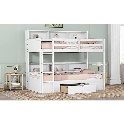 【並行輸入品】 Wood Platform Bed Frame | Twin Size Bunk Bed with Built in Shelvの画像