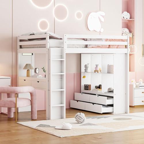 【並行輸入品】 Harper & Bright Designs Full Size Loft Bed with Desk & Storage S