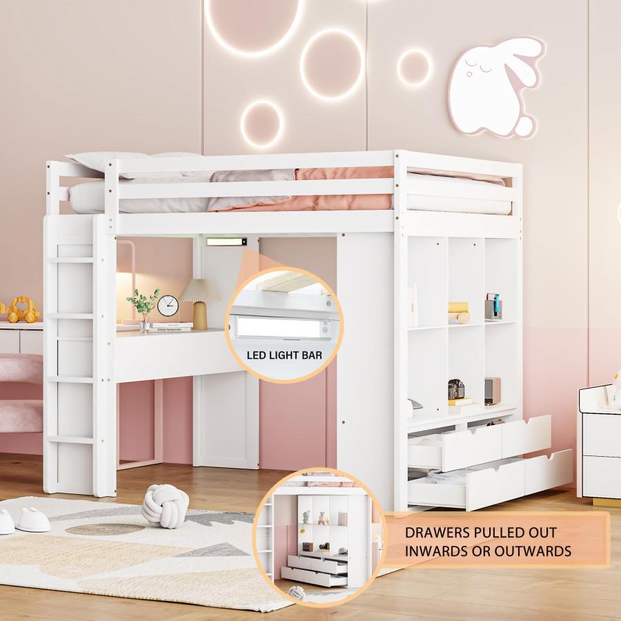 【並行輸入品】 Harper & Bright Designs Full Size Loft Bed with Desk & Storage S