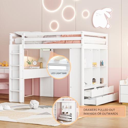 【並行輸入品】 Harper & Bright Designs Full Size Loft Bed with Desk & Storage S