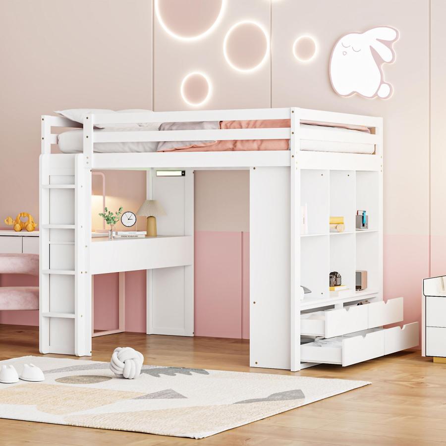 【並行輸入品】 Harper & Bright Designs Full Size Loft Bed with Desk & Storage S