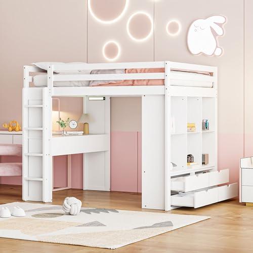 【並行輸入品】 Harper & Bright Designs Full Size Loft Bed with Desk & Storage S