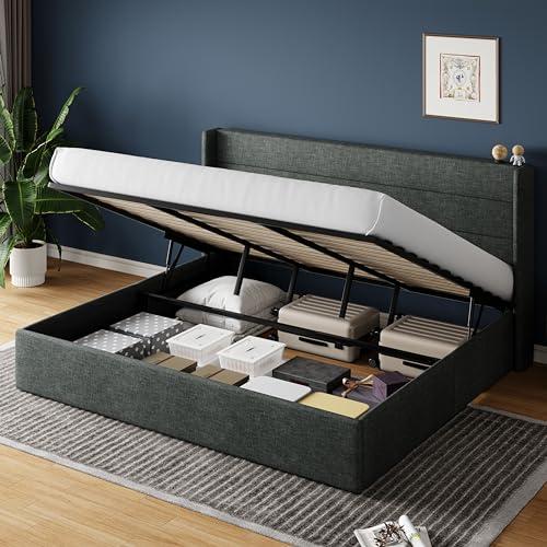【並行輸入品】 HOOMIC King Size Lift Up Storage Platform Bed Frame with Wingbacの画像