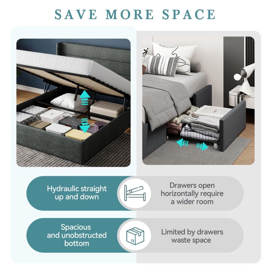 【並行輸入品】 HOOMIC King Size Lift Up Storage Platform Bed Frame with Wingbacの画像