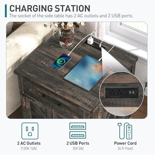 【並行輸入品】RALGEND ファームハウス エンドテーブル 充電ステーション付き 24インチ 引き出し付き大型ソファサイドテーブル リビングル_9