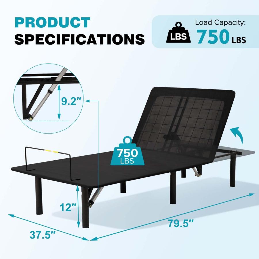 【並行輸入品】 FTOPBTB Adjustable Bed Frame Twin XL， Ergonomic Electric Bed Bas_3