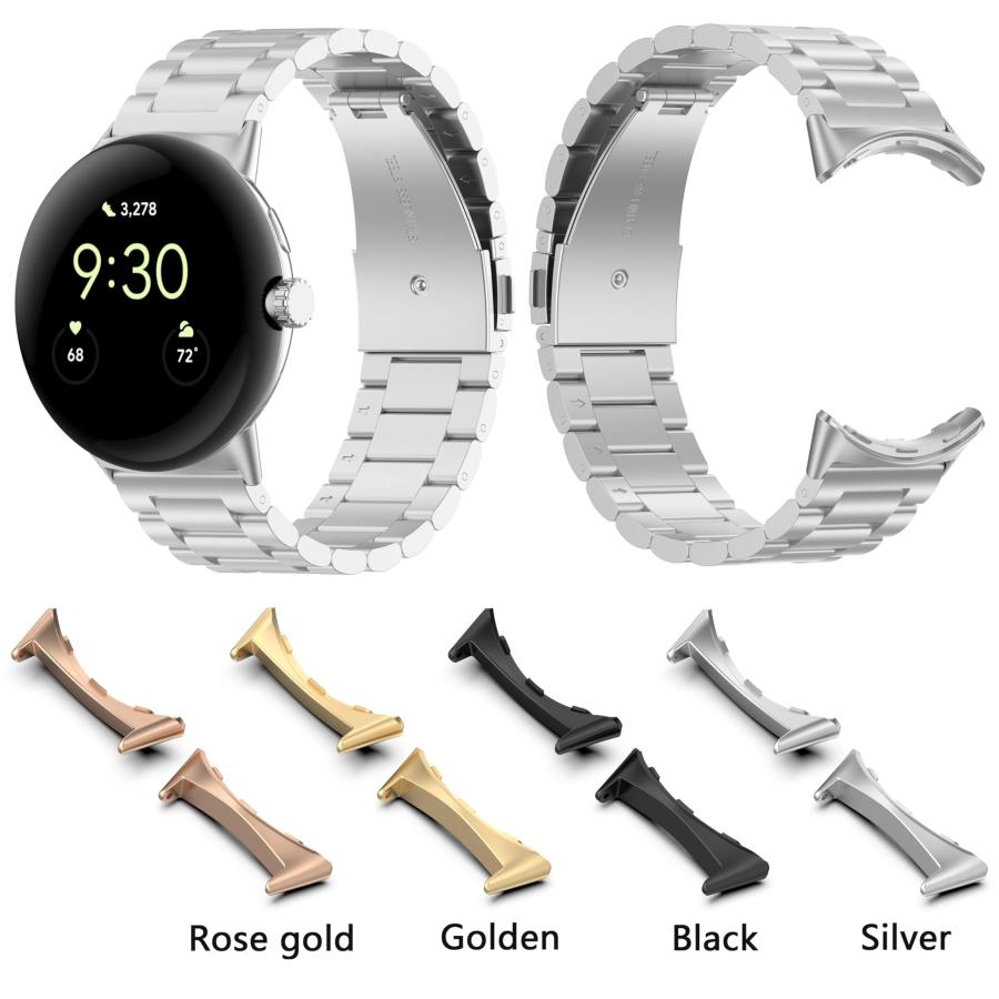 【並行輸入品】Hooxue 20mm ステンレススチールメタルウォッチバンド接続アダプター交換可能バンド Google Pixel Watchの画像