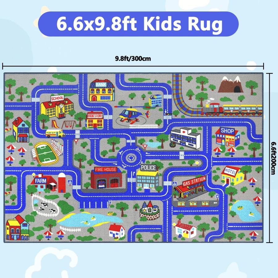 【並行輸入品】Capslpad キッズラグ 教育プレイラグ 6.6フィート x 9.8フィート 教室 交通 道路 子供 カーマット 大型 学習_3