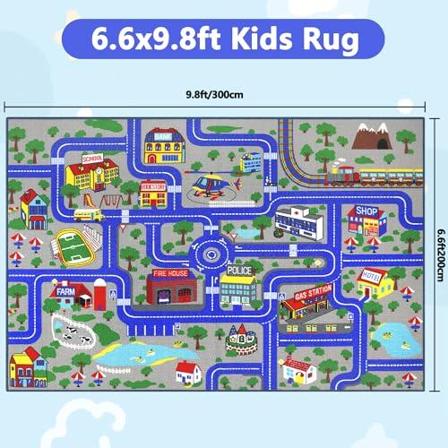 【並行輸入品】Capslpad キッズラグ 教育プレイラグ 6.6フィート x 9.8フィート 教室 交通 道路 子供 カーマット 大型 学習_4