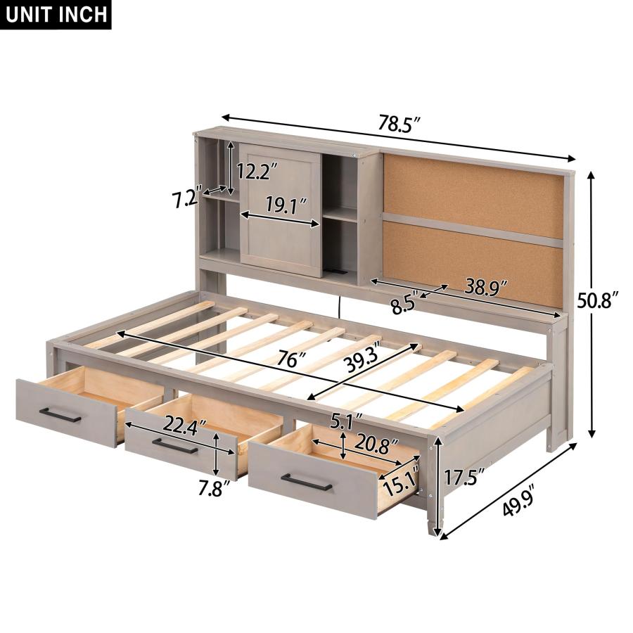 【並行輸入品】 Harper & Bright Designs Twin Size Lounge Daybed with 3 Drawers &_6