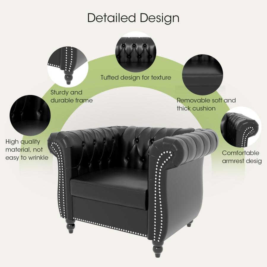 【並行輸入品】 PDNOSC Leather Chesterfield Chair， Single Sofa Chair with Nailhe_3