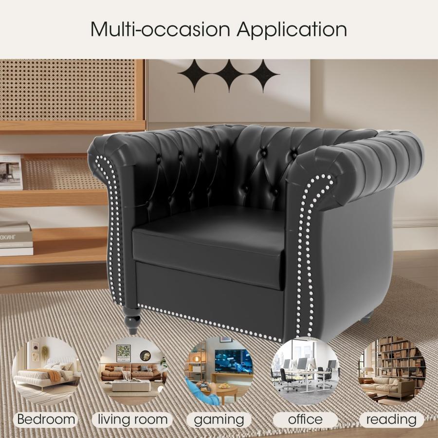 【並行輸入品】 PDNOSC Leather Chesterfield Chair， Single Sofa Chair with Nailhe_6