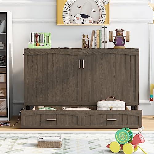 【並行輸入品】 Harper & Bright Designs Queen Size Murphy Bed， Wood Murphy Bed F_1