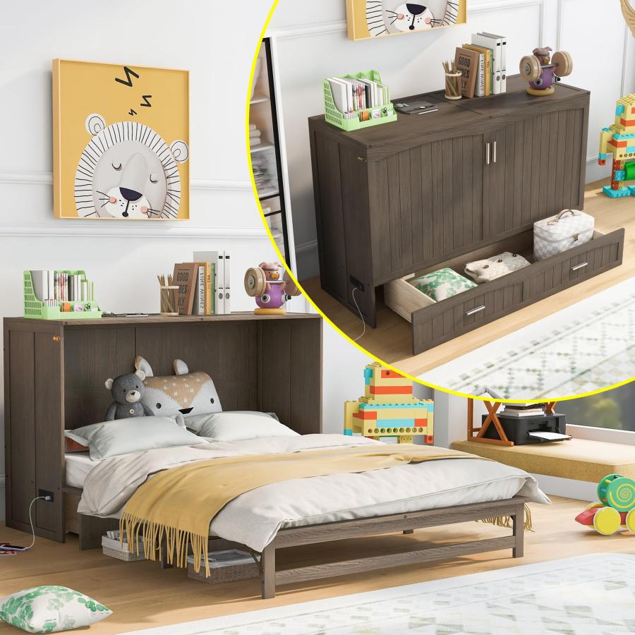 【並行輸入品】 Harper & Bright Designs Queen Size Murphy Bed， Wood Murphy Bed F_3