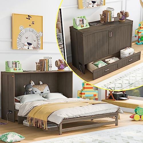 【並行輸入品】 Harper & Bright Designs Queen Size Murphy Bed， Wood Murphy Bed F_4