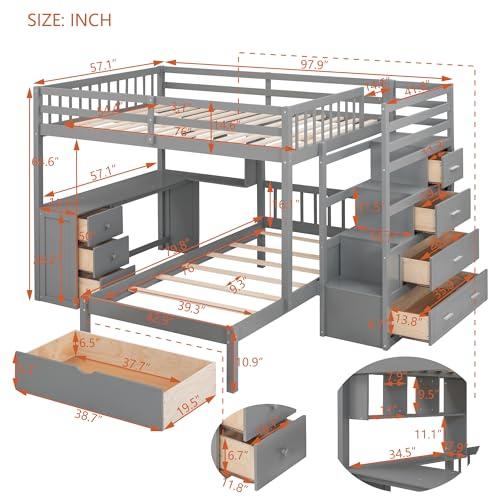 【並行輸入品】 Harper \u0026 Bright Designs Full Over Twin Bunk Bed with Stairs, Stoの画像