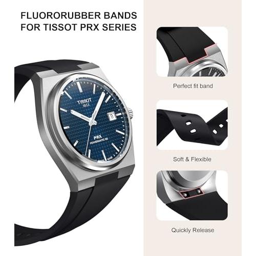 【並行輸入品】Tissot PRXウォッチシリーズ用リバンドストラップ、Tissot PRXパワーマティック80、12mm用ソフトフロロラバーバの画像