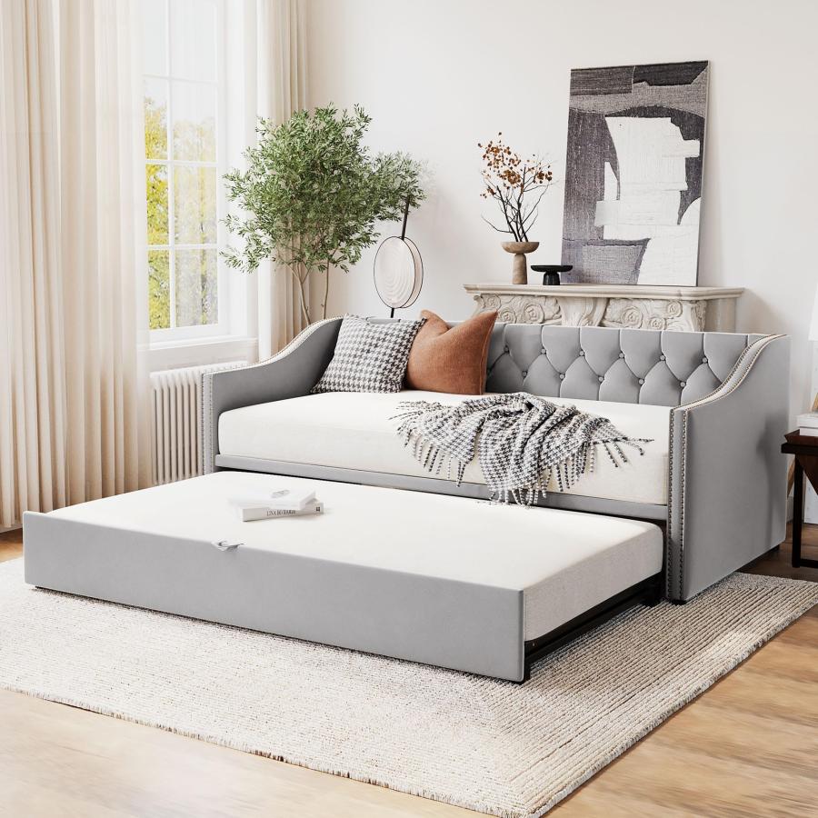 【並行輸入品】 Brand Twin Size Upholstered Daybed with Pop Up Trundle， Velvet E_3