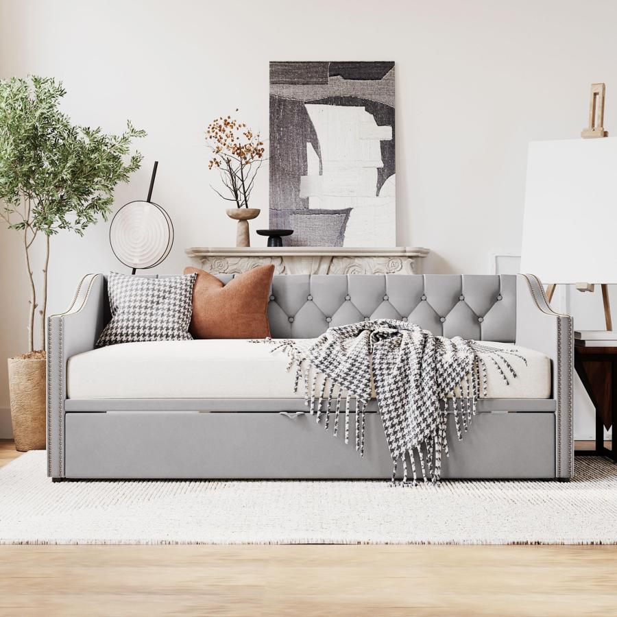 【並行輸入品】 Brand Twin Size Upholstered Daybed with Pop Up Trundle， Velvet E_6