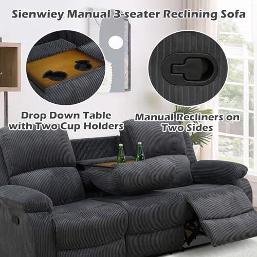 【並行輸入品】 SIENWIEY Manual Recliner Sofa， Reclining Couch with Cup Holders，_7