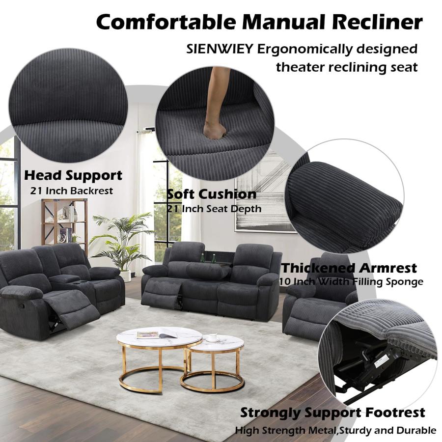 【並行輸入品】 SIENWIEY Manual Recliner Sofa， Reclining Couch with Cup Holders，_9
