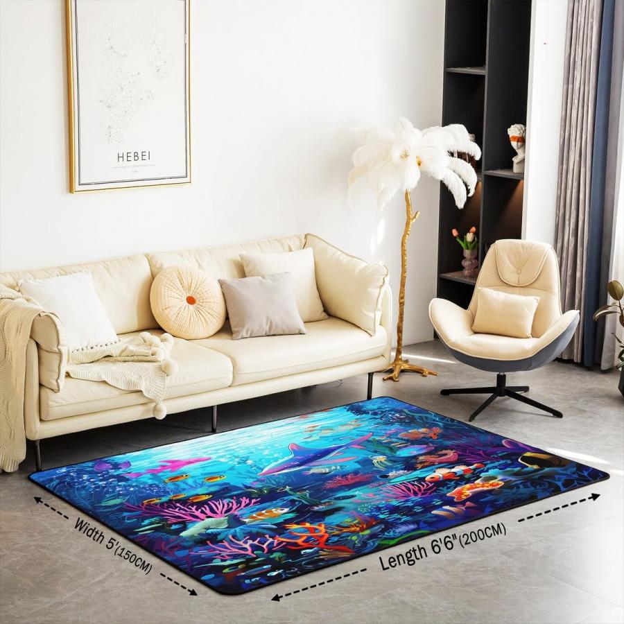 【並行輸入品】 Feelyou Kids Shark Area Rug 5x7 Ocean Sea Animal Living Room Rug_3