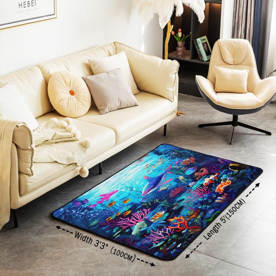 【並行輸入品】 Feelyou Kids Shark Area Rug 5x7 Ocean Sea Animal Living Room Rug_6