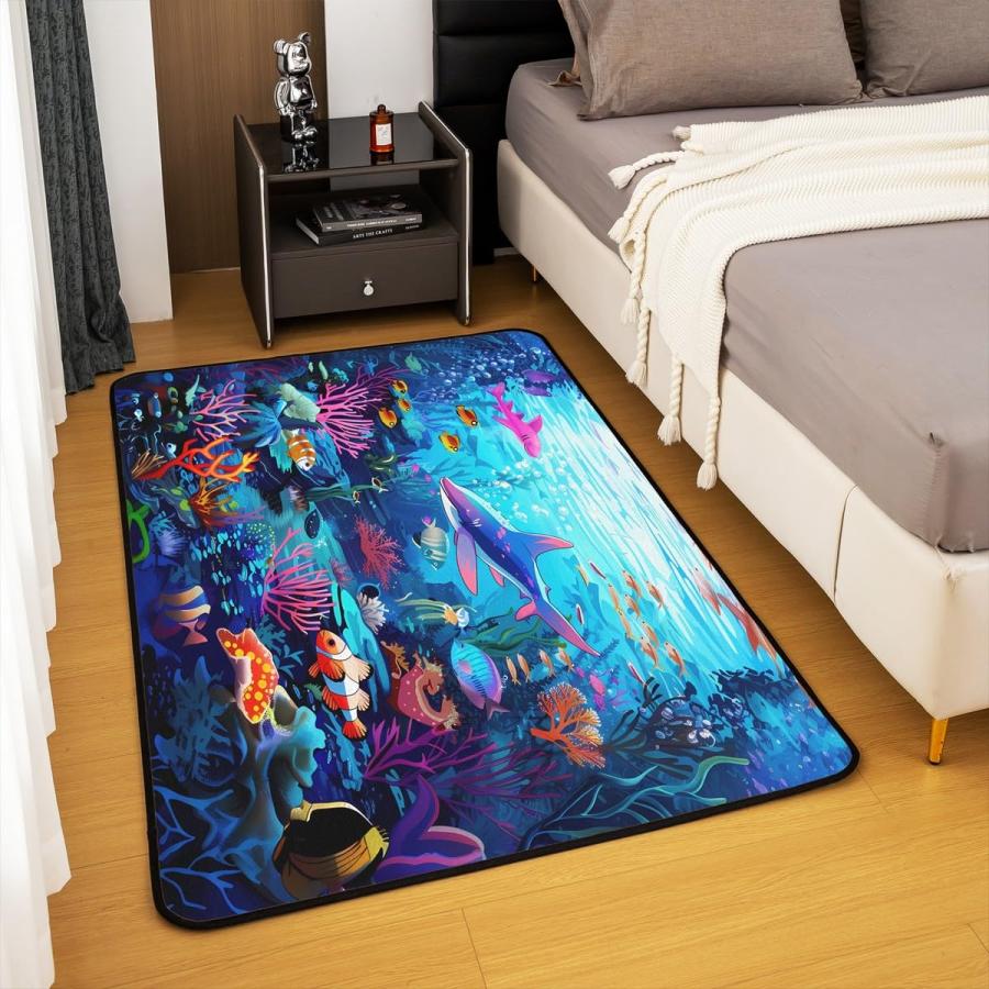 【並行輸入品】 Feelyou Kids Shark Area Rug 5x7 Ocean Sea Animal Living Room Rug_9