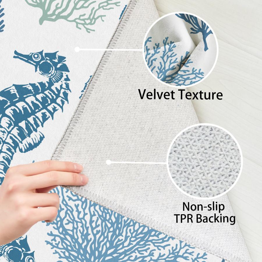 【並行輸入品】Coastal Nautical Rug 寝室&リビングルーム用、ソフトローベルベットカーペット、洗えるビーチエリアラグ モダ_6