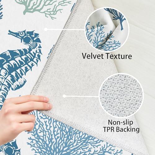 【並行輸入品】Coastal Nautical Rug 寝室&リビングルーム用、ソフトローベルベットカーペット、洗えるビーチエリアラグ モダ_7