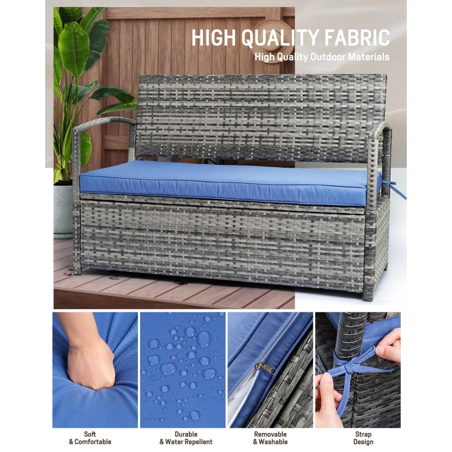 【並行輸入品】 OYODHPDU 60 Gallon Outdoor Storage Bench All Weather PE Rattan