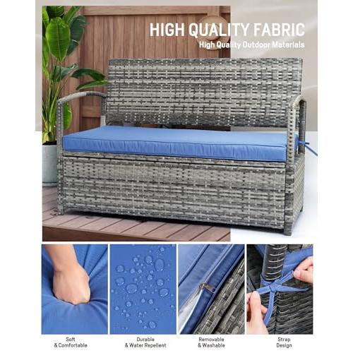 【並行輸入品】 OYODHPDU 60 Gallon Outdoor Storage Bench All Weather PE Rattan