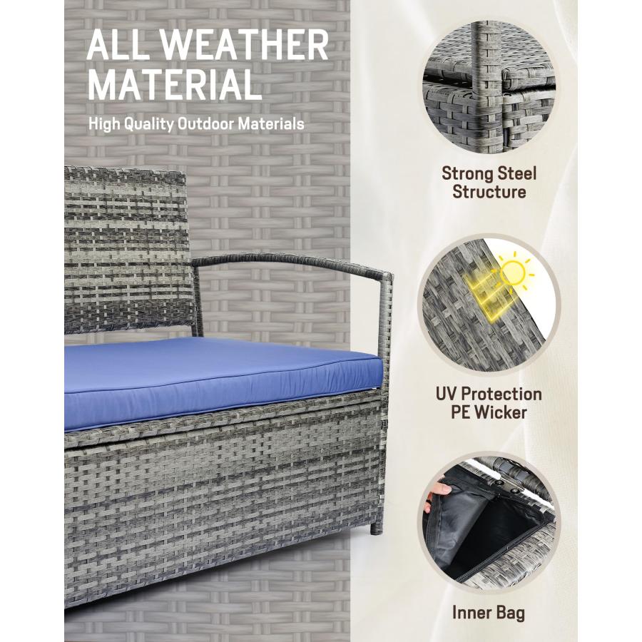 【並行輸入品】 OYODHPDU 60 Gallon Outdoor Storage Bench All Weather PE Rattan