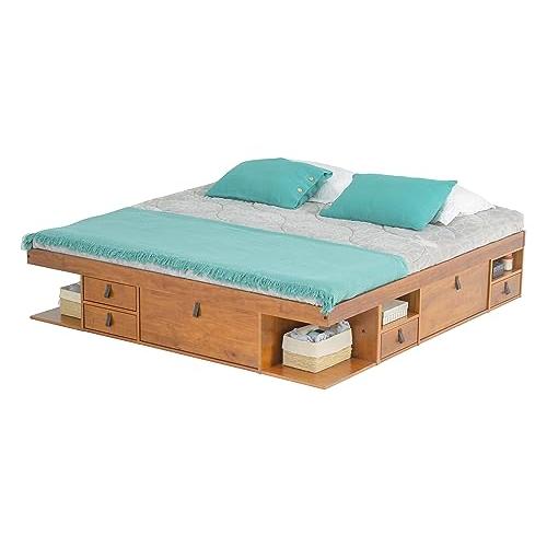 【並行輸入品】 memomad Bali Bed   King Storage Platform Sturdy Wooden Frame witの画像