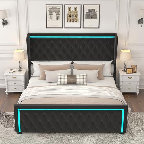 【並行輸入品】 Queen Platform Bed Frame with High headboard, Velvet Upholsteredの画像