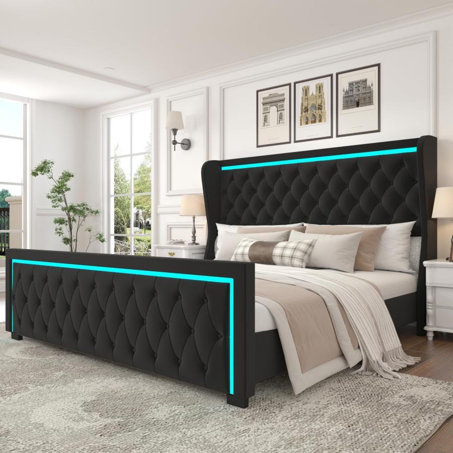 【並行輸入品】 Queen Platform Bed Frame with High headboard, Velvet Upholsteredの画像